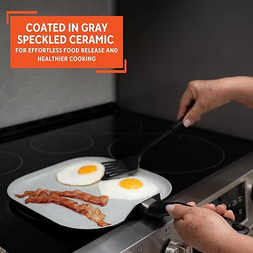Miniatura 4 de IMUSA - Plancha antiadherente de cerámica prémium de 10.5 pulgadas con mango Cool Touch, color negro mate