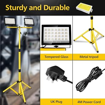 T-SUN 11000Lumen LED Work Light with Stand, 2 Adjustable LED Heads [Energy Class A]