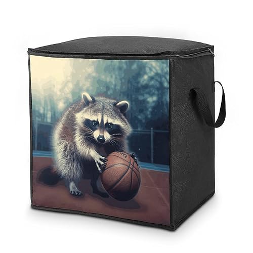 Funny Raccoon Basketball Storage Bags with Reinforced Handles,Moving Bag with