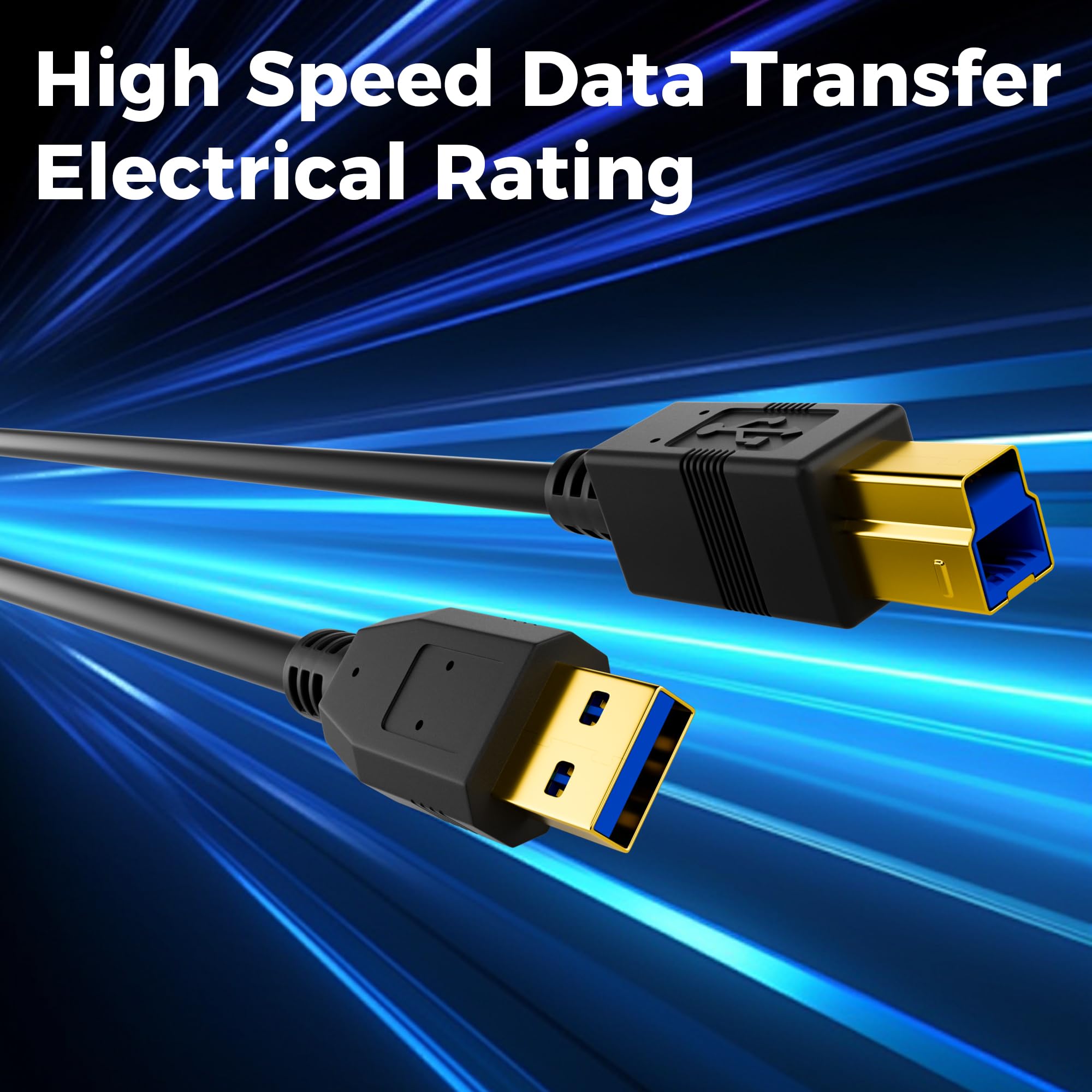 Kabel USB B 3.0 6,1 m, USB A męski na USB B męski 3.0, pozłacane złącza, czarny kabel, kompatybilny ze stacją dokującą, zewnętrznymi dyskami twardymi, skanerami, drukarkami i innymi