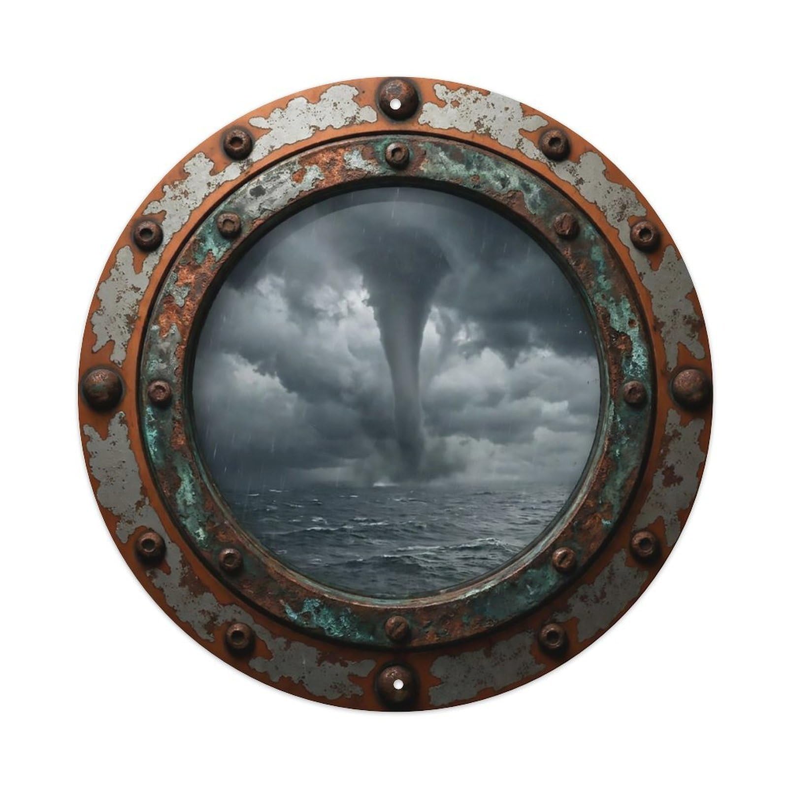 Vintage Porthole Water Tornado Nautical Window View Metal Tin Sign