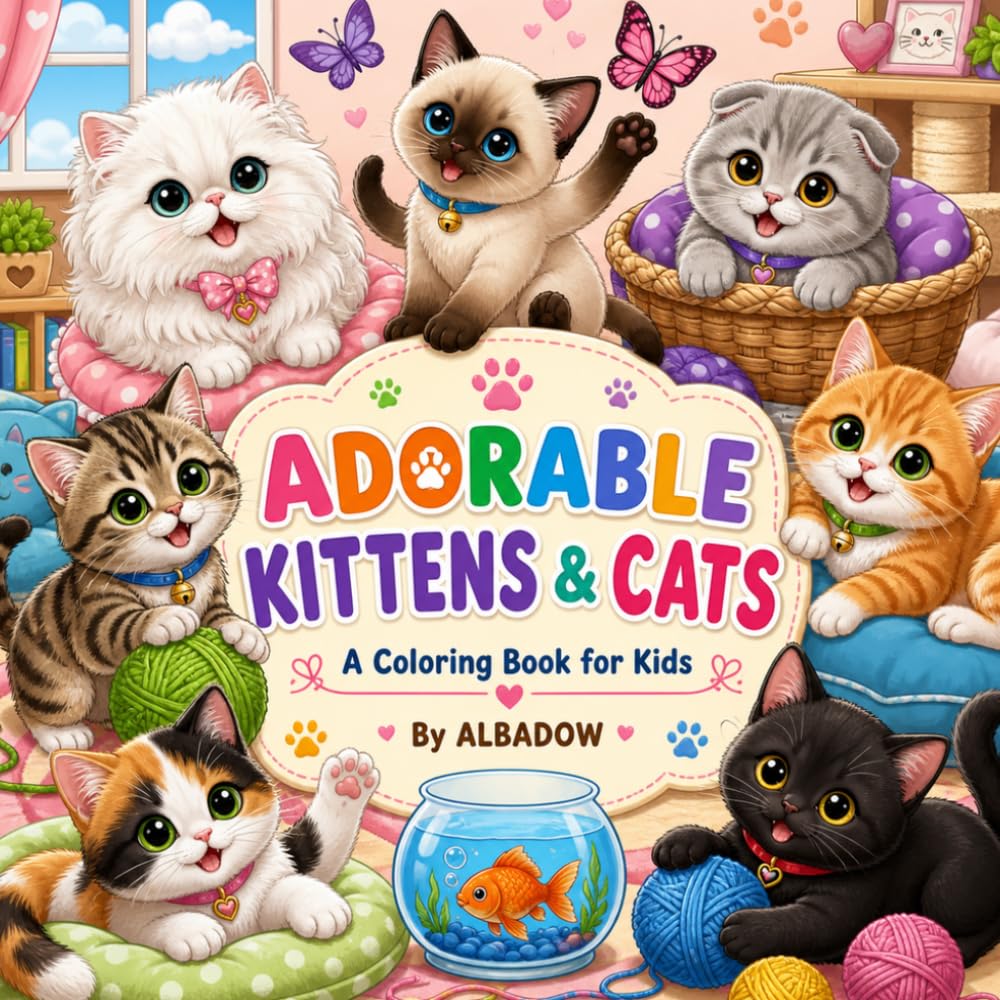 Adorable Kittens & Cats: A Coloring Book for Kids