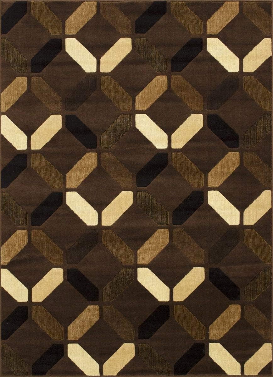 HR Chocolate Brown/Beige/Black Abstract Area Rug Modern Contemporary Geometric Design Thick Pile, Shed-Free