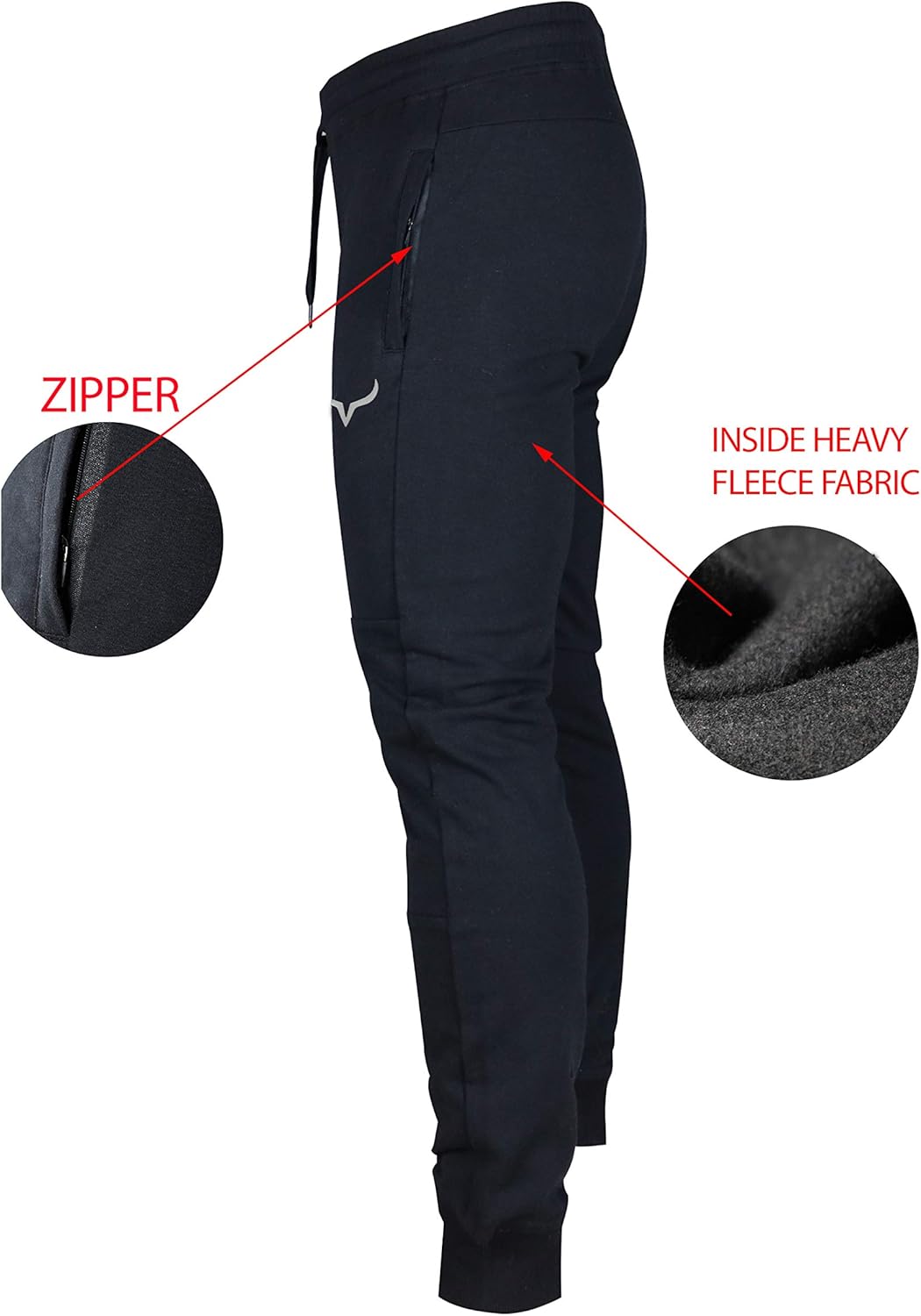 SCREENSHOT Sports Mens Premium Slim Fleece Pants Zipper Pockets - Athletic Jogger Fitness Workout Gym Sweatpants - Image 3