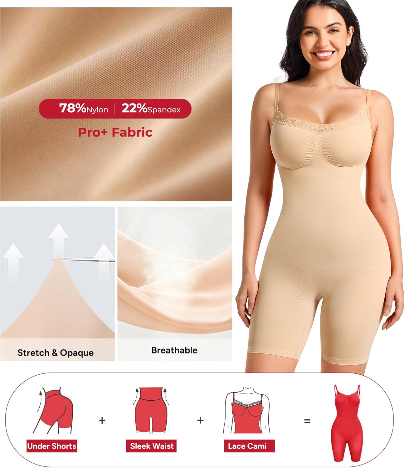 Nebility Shapewear Bodysuits for Women Tummy Control Body Shaper Seamless Waist Trainer Lace Body Suit - Image 3