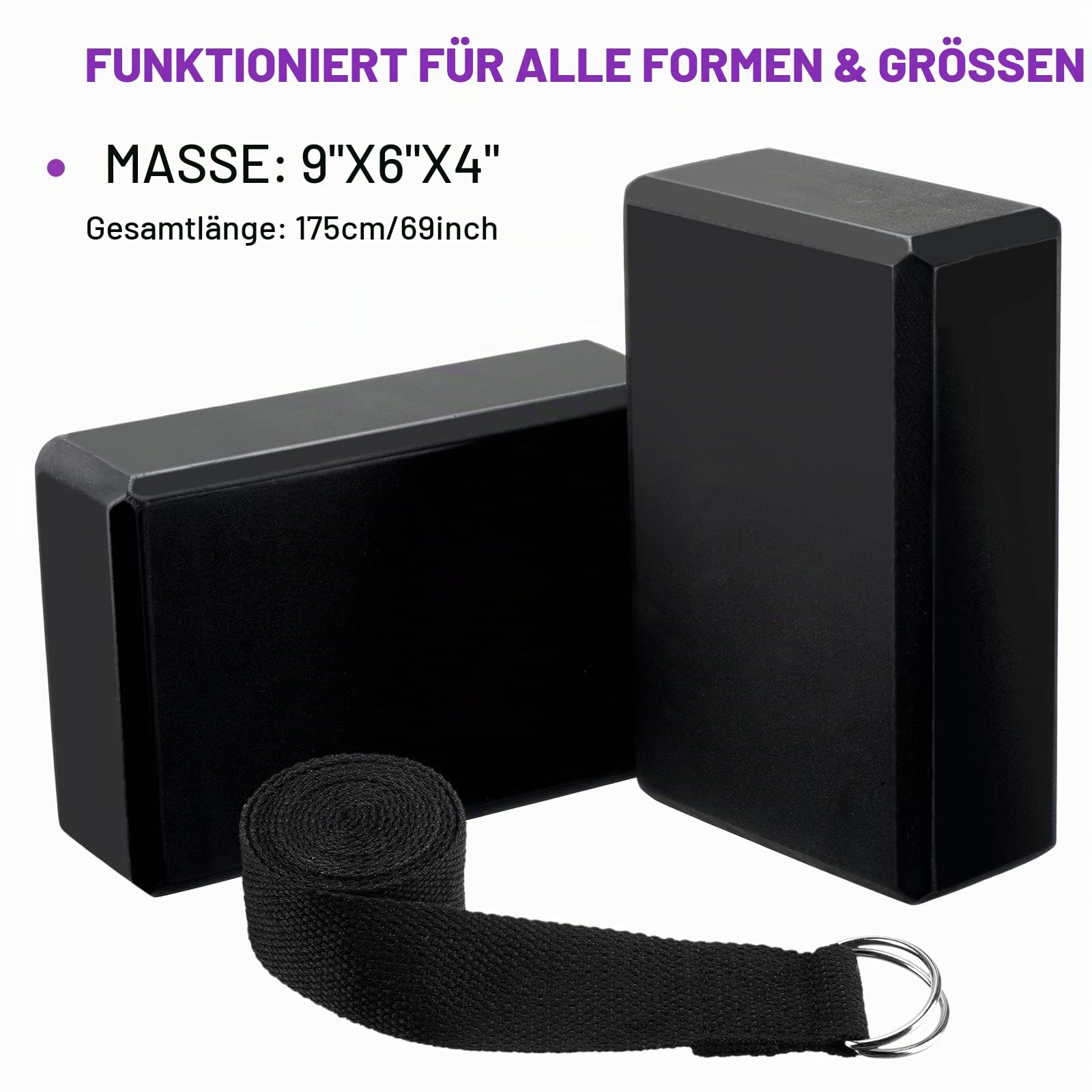 12er-Pack Yoga-Blöcke und Gurt-Set enthalten 12 Stück 22.9x15.2x7.6 cm EVA-Schaumstoff-Bausteine und 6 Stück Gurte mit hoher Dichte für Yoga, Pilate, Fitness, Meditation, Straffung, Workout