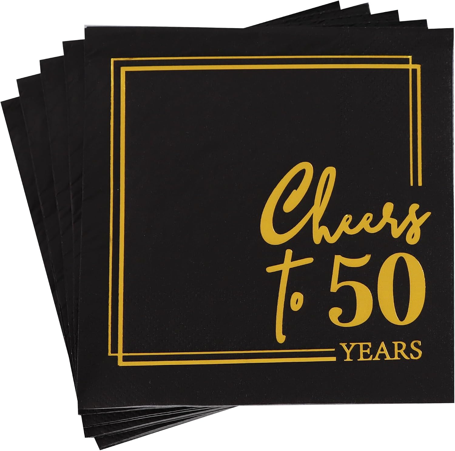 Vuzvuv 52 Pcs Gold Foil Happy 80th Birthday Cheers to 80 Years Cocktail Napkins - Hand Napkin for Birthday Wedding Anniversary Party Dinner Supplies for Table Decor(5" Folded 3 Ply-White)
