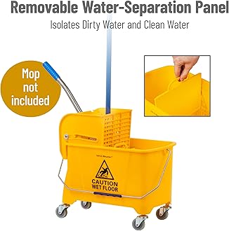 Mind Reader Commercial Mop Bucket - With Down Press Wringer - 22 Quart Capacity - Yellow - Mopt20-Ylw