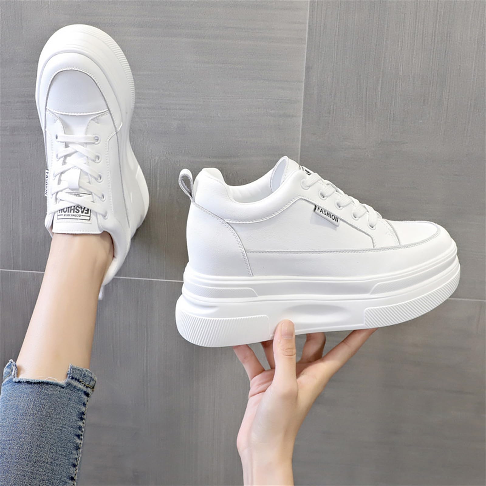 AONETIGER Sneakers Zeppa Interna Scarpe Donna Moda Pelle Casual Traspiranti Ginnastica con Piattaforma Tacco 8cm per Uso Quotidiano Ufficio Esterno Feste Gr.35EU-39EU
