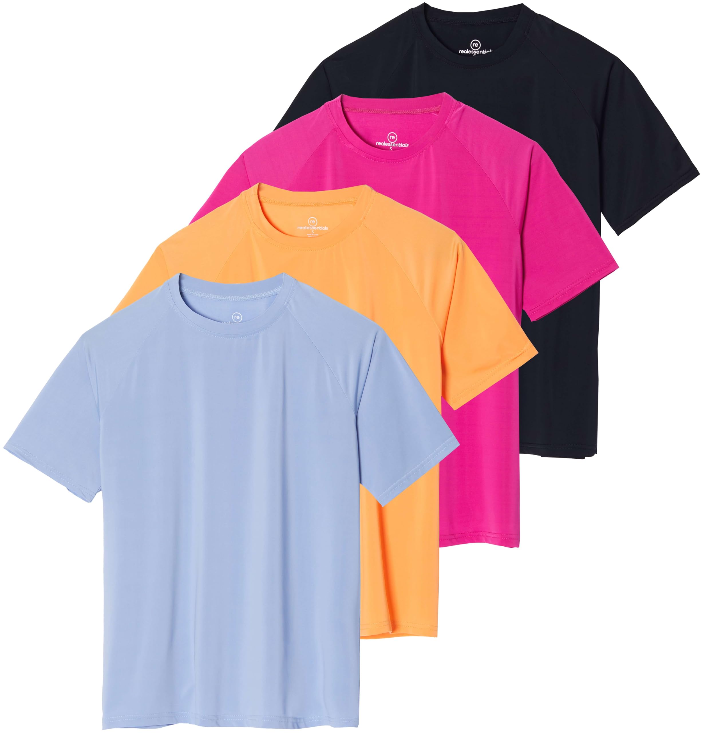 Real Essentials 4 Pack: Women's Sun Shirt UPF 50+ Short Sleeve UV Protection Quick Dry Rash Guard Hiking Top (Plus Available)