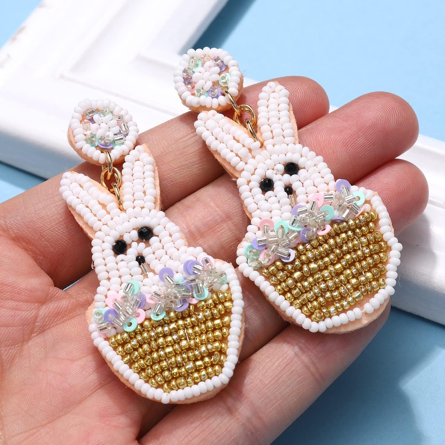 Easter Earrings for Women Girls Easter Beaded Drop Dangle Earrings Happy Easter Bunny Bead Earrings Easter Bead Dangle Earrings Cute Jewelry for Gift - Image 6