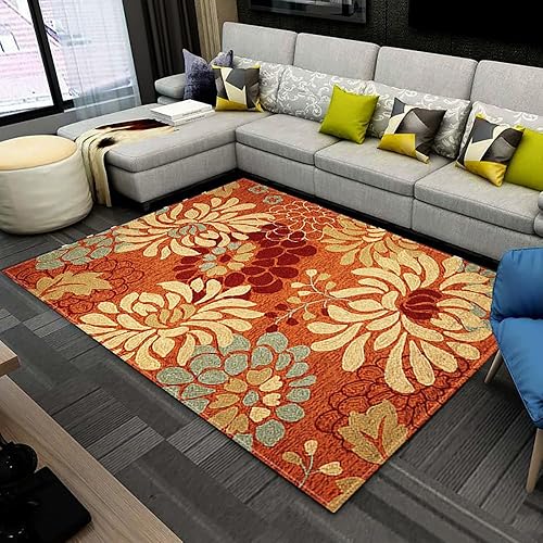Alfombras modernas de estilo bohemio con flores abstractas de color naranja, para sala de estar, comedor, dormitorio, cocina, rectangular,