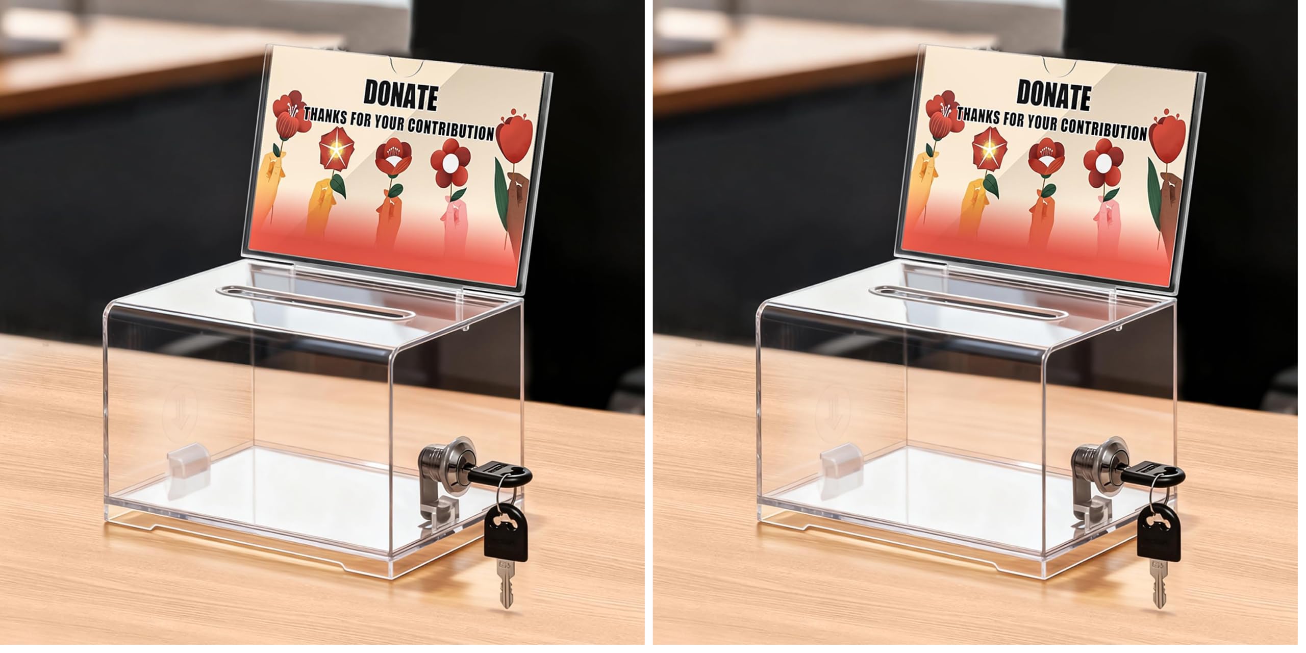KYODOLED Clear Donation Box With Lock &amp; Slot, Acrylic Raffle Box &amp; Tip Jar (Pack of 2)