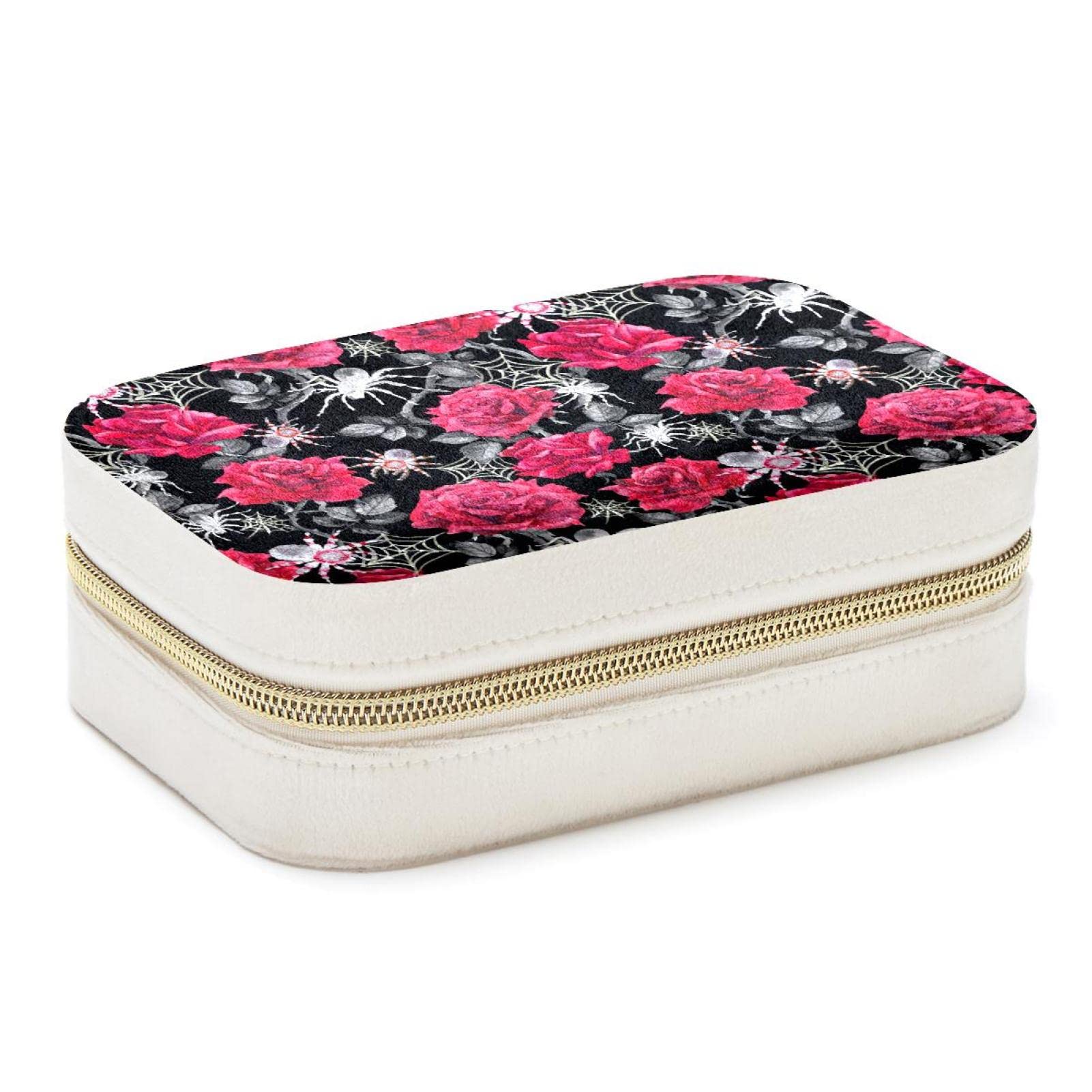 Boîte à bijoux de voyage anti-nœud avec rose rouge et filet d'araignée pour petits espaces