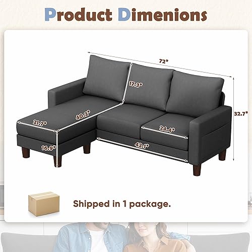 Miniatura 2 de JUMMICO Sofá para sala de estar pequeña, sofá pequeño de 72 pulgadas con otomana reversible, sofás en forma de L de 3 asientos, cómodos sofás para