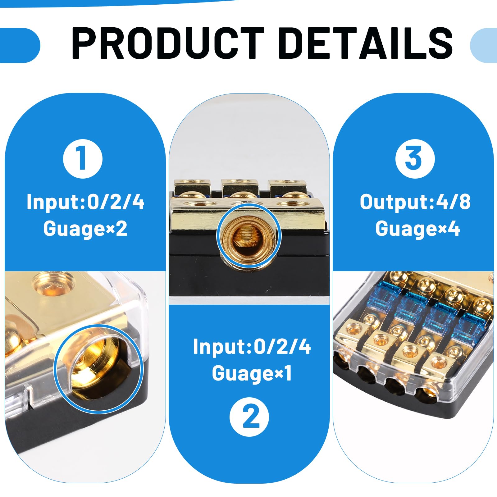SWAWIS Mini ANL Sicherungshalter 4 Wege, Mit 0/4 Gauge Eingang und 4/8 Gauge Ausgang, Sicherungskasten für 30A-100A Sicherungen, KFZ Sicherungshalter für Auto Audio und Autobatterie