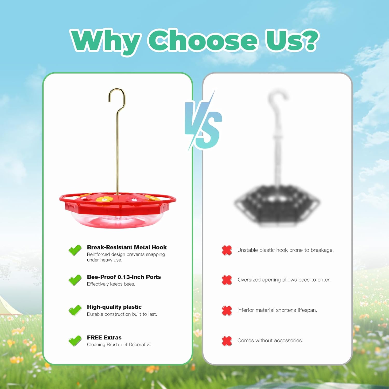 Hummingbird Feeders for Outdoors 12 OZ Bee Proof Plastic Humming Bird Feeder 8 Feeder Ports,with Perch with Ant Moat,Easy to Clean with Cleaning Brushes Red - Image 4