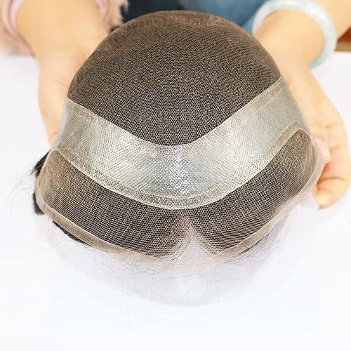 Miniatura 4 de Eversilky Peluca de cabello natural tipo tupé francés con sistema de peluca de cabello humano de poliuretano para hombre, micro nudos para prótesis