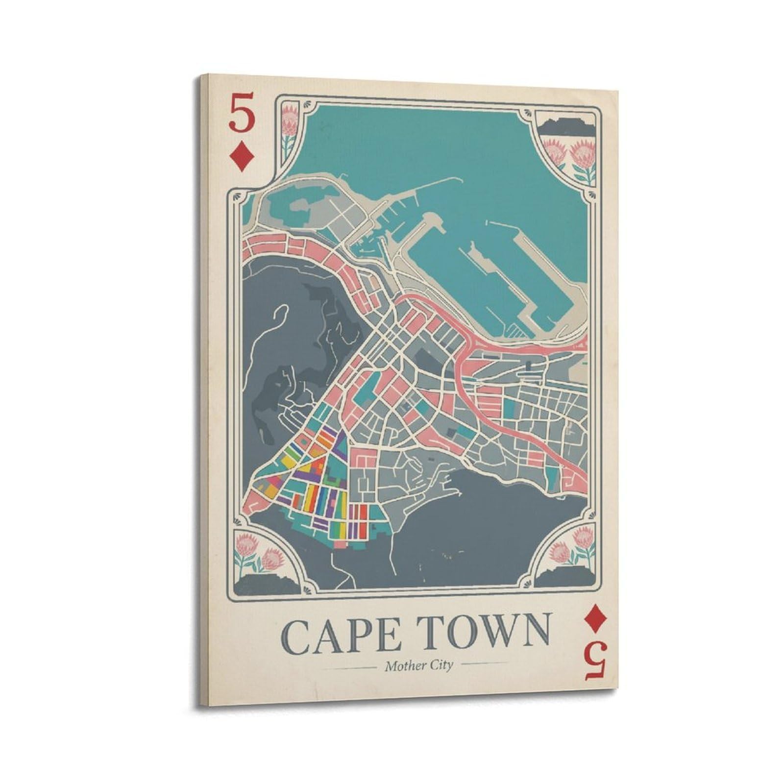 OKNGB Vintage City Map Poster Cape Town Table Mountain Playing Card Style Decorative Painting Canvas Art Picture 20x30inch(50x75cm)