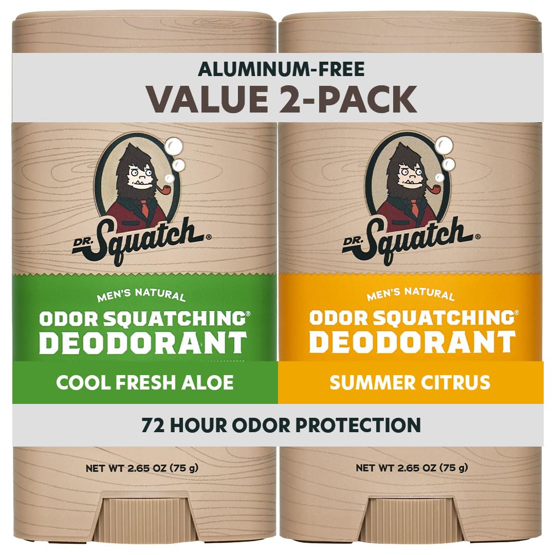 Dr. Squatch Natural Deodorant for Men - Odor-Squatching Aluminum Free - Summer Citrus & Cool Fresh Aloe (2.65 oz, 2-Pack)