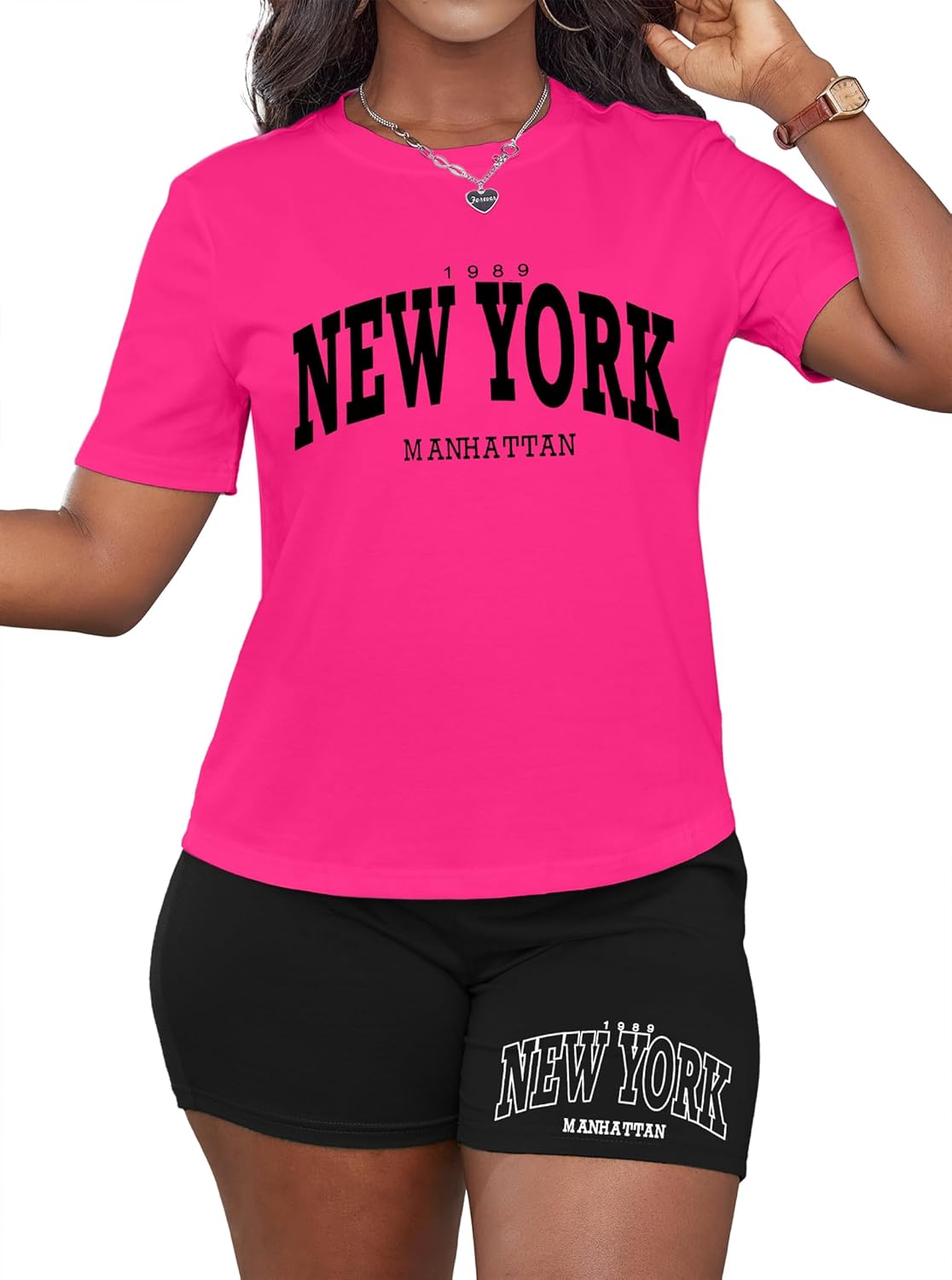 Hilinker Womens 2 Piece Outfits Short Sleeve Top and Shorts Set Summer Workout Casual Tracksuit - Image 2