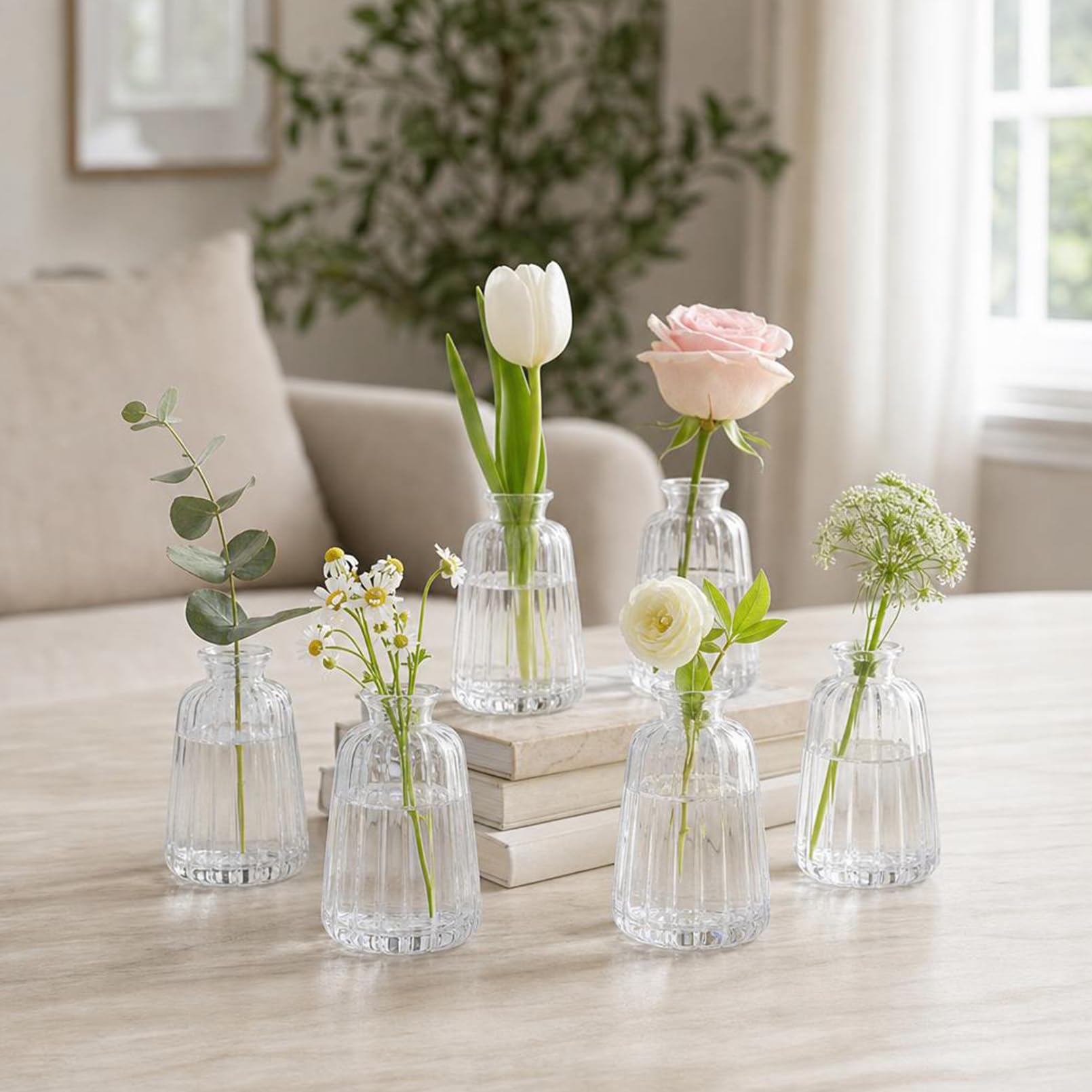 Kleine Vasen für Tischdeko, 12 Stück Mini Glasvasen Klar Blumenvase Klein für Hochzeit Tischdeko(11× 6,5cm)