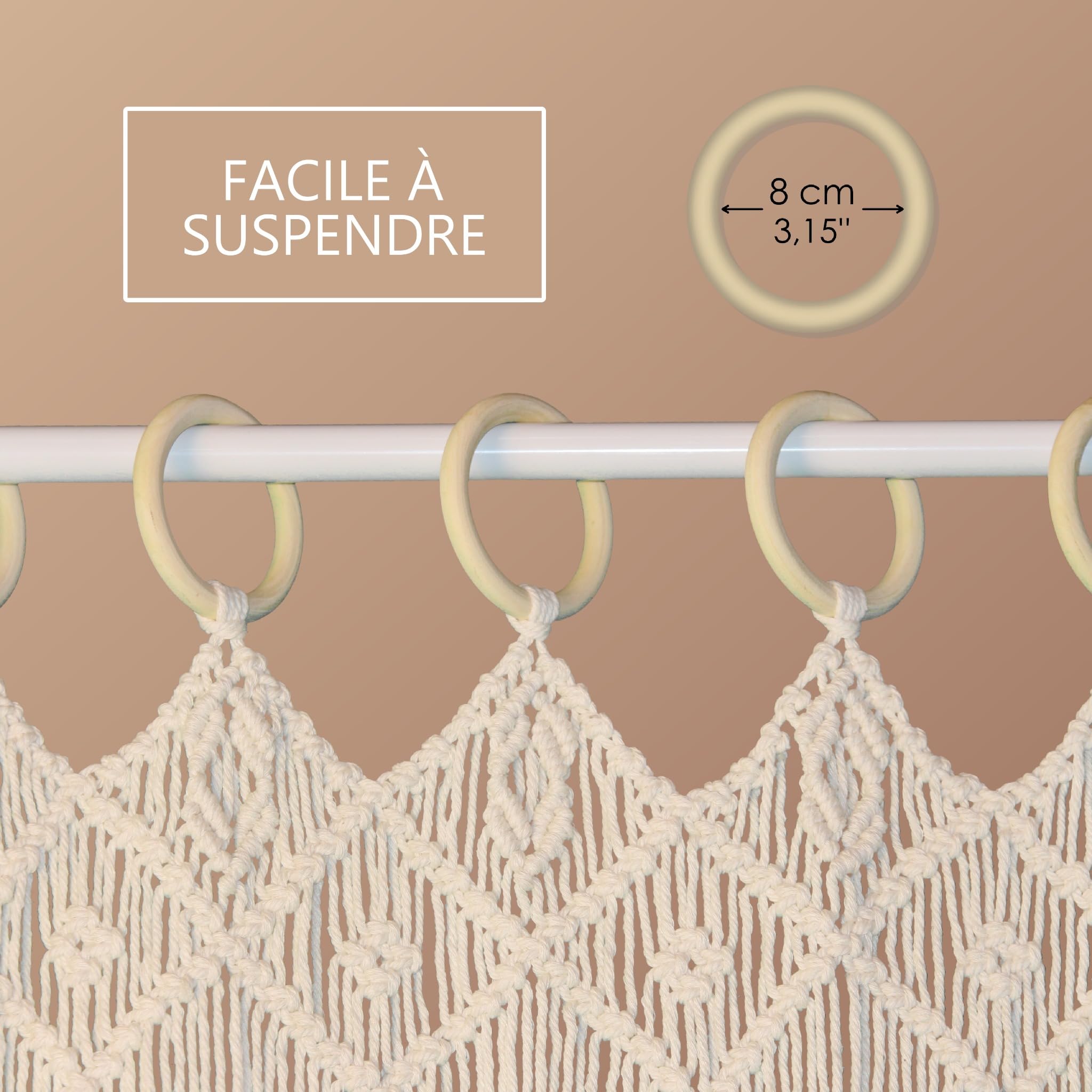 Cozyor Rideau de Porte en macramé - Style bohème - 132 x 200 cm - Séparateur de pièce - Tenture Murale et décoration - Beige - pour Arches de Mariage, Salon, Balcon - Fabriqué à la Main