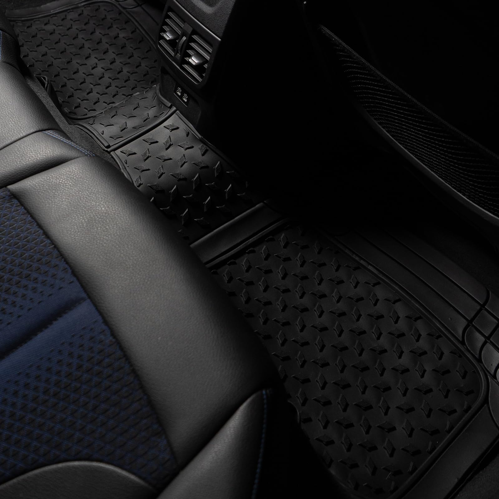 Alfombrillas de Goma Universales para Coche, Alfombrillas de Caucho Antideslizantes Ajustables, Juego 4 Piezas, Delanteras 44,5x72 cm, Traseras 43,5x43,5 cm, Color Negro