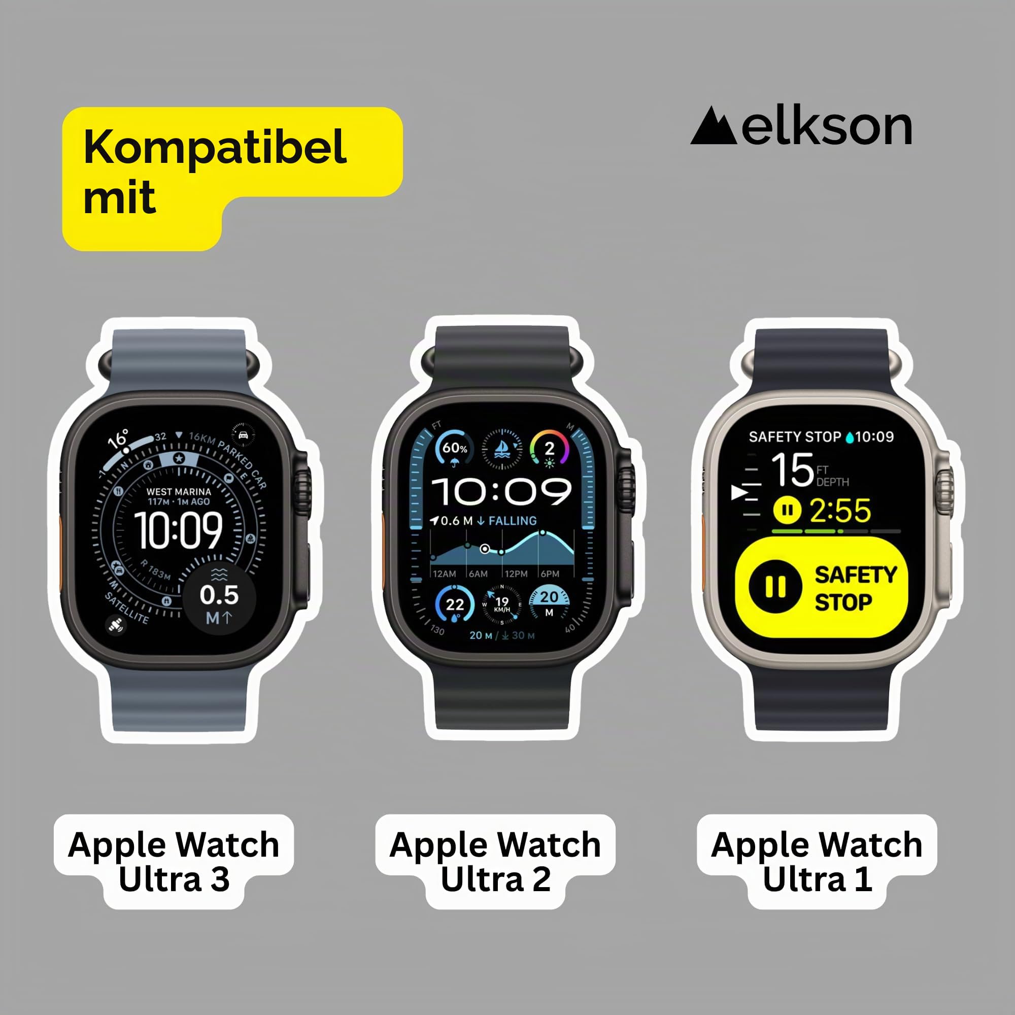 elkson Hergestellt für Apple Watch Ultra 3 2 1, 49 mm, Displayschutzfolie aus gehärtetem Glas, Quattro Pro Serie, robust, für iWatch-Stoßstange, Militärqualität, langlebig, stoßfest, Grün