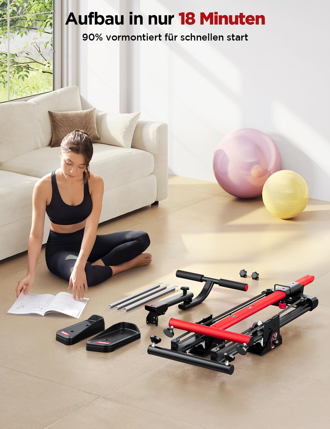 YOLEO Einstellbarer Widerstand Stair Stepper für Zuhause, Klappbarer Stepper mit 3 Trainingsmodi, Compact Cardio Übung Stair Climber mit XXL-Trittflächen, 90% Vormontiert Stairmaster mit Haltegriff