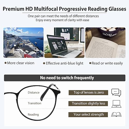 Miniatura 2 de K.LAVER Gafas de lectura progresivas fotocrómicas de transición multienfoque para hombres y mujeres, sin línea, anti luz azul, lectores multifocales