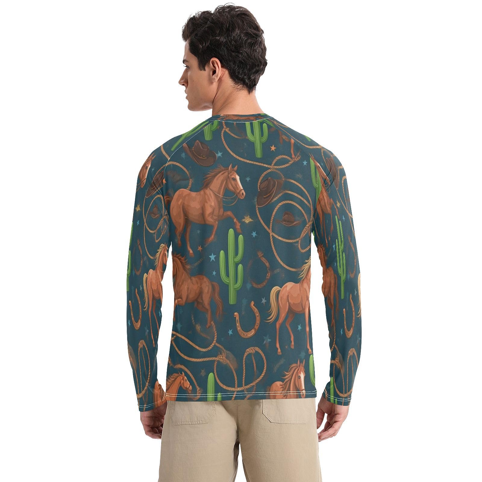 Bulletgxll Western Cowboy Hats Horses Men's Sun Protection Shirts UPF 50+ Long Sleeve UV Rash Guard Quick Dry Swim Shirts