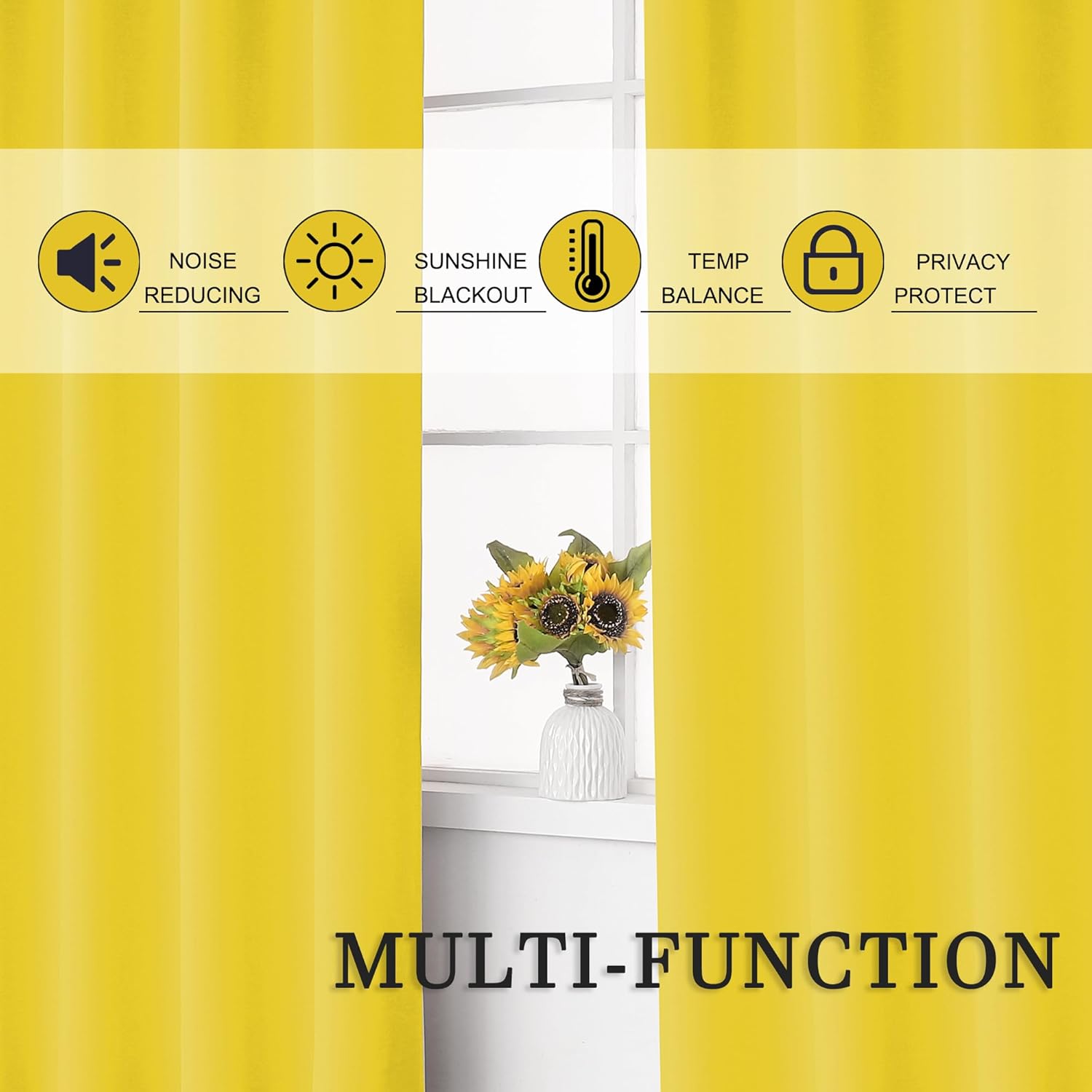 KEQIAOSUOCAI Bright Yellow Blackout Curtains 63 Inches Long for Girls Room 2 Panels Grommet Room Darkening Insulated Thermal Sun Blocking Curtain Drapes for Nursery Bedroom Living Room 38Wx63L