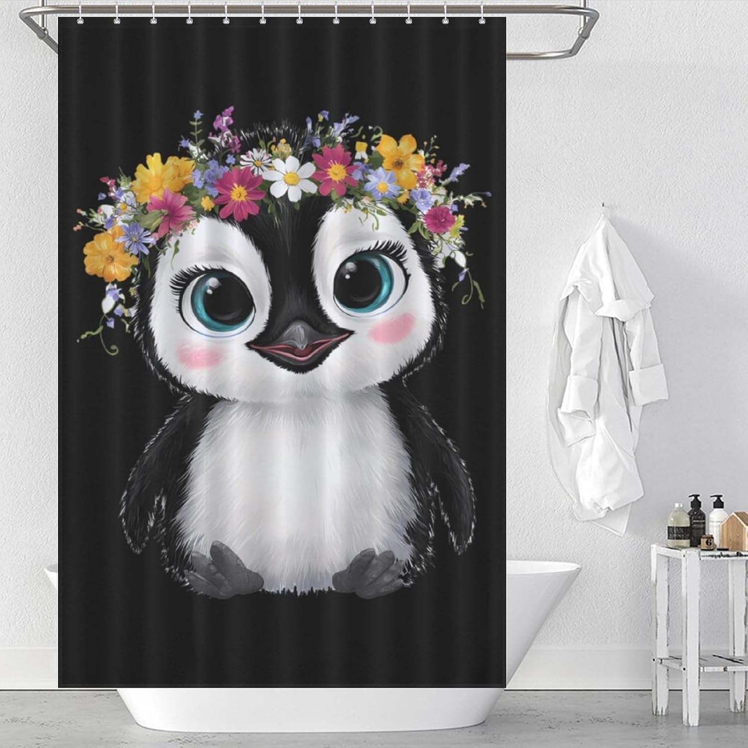 Cute Penguins Shower Curtain 46.85x70.87Inch（119x180cm） Polyester Bath Curtain Shower Curtains Printed Decorative