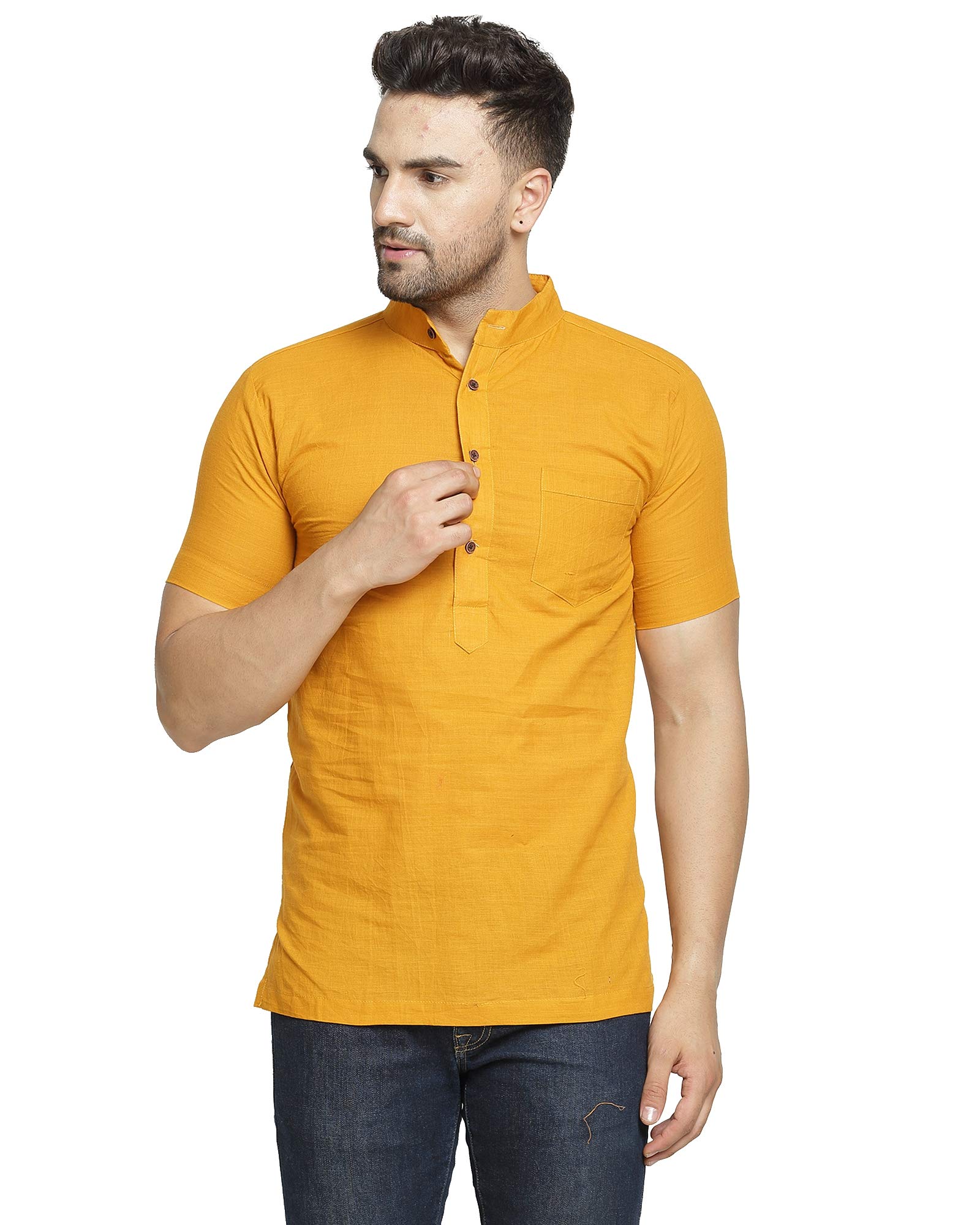 sayesha Green Solid Cotton Men's Short Kurta-picture-23