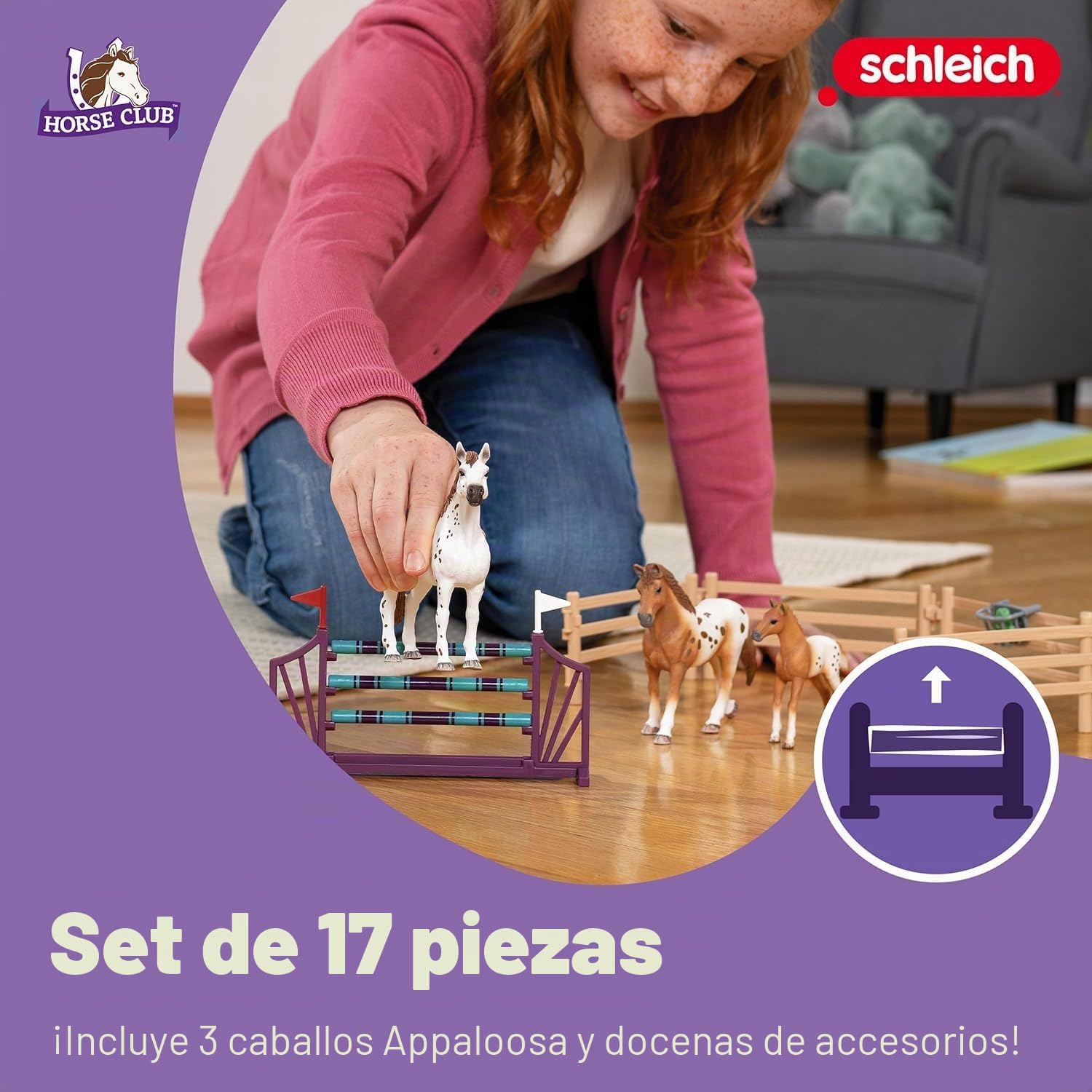 Schleich Horse Club 42433 — Set de Entrenamiento para Concurso de Lisa, 17 Piezas — Incluye Obstáculos, Potro y Caballos — Animales de Juguete Coleccionables — Juguetes para Niños de 5 Años o Más