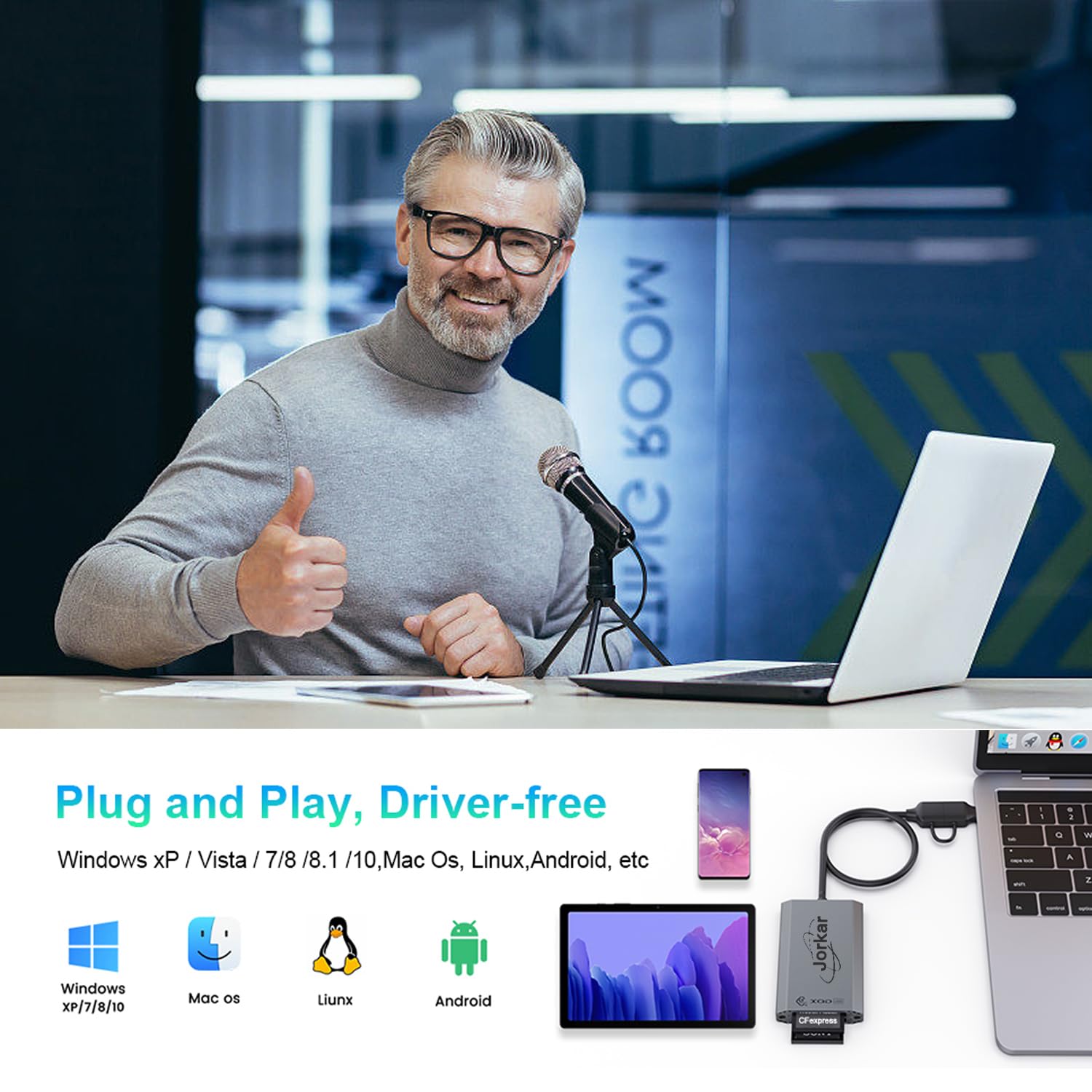 CFexpress czytnik kart typu B i XQD, podwójne gniazdo USB 3.2 GEN 2 10 Gb/s, adapter CFexpress typu B z USB A i C, Plug and Play, kompatybilny z systemem Android/Windows/Mac OS/iPad