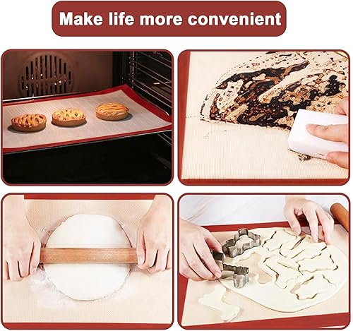 Miniatura 4 de Inchant Juego de 2 alfombrillas de silicona para hornear, antiadherentes, aptas para alimentos, alfombrillas de cocina de silicona de grado