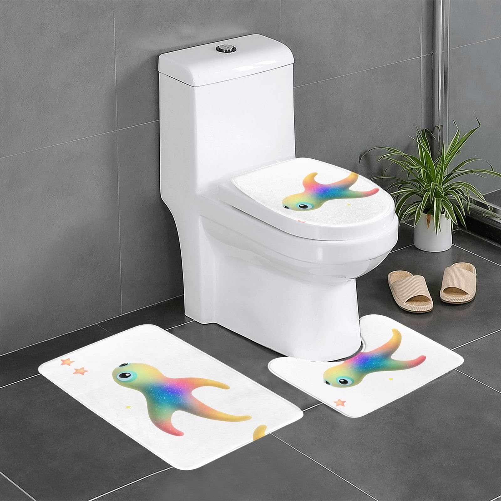 Tapis de salle de bain lot de 3 pour WC et lavabo décor nuit étoilée cosy