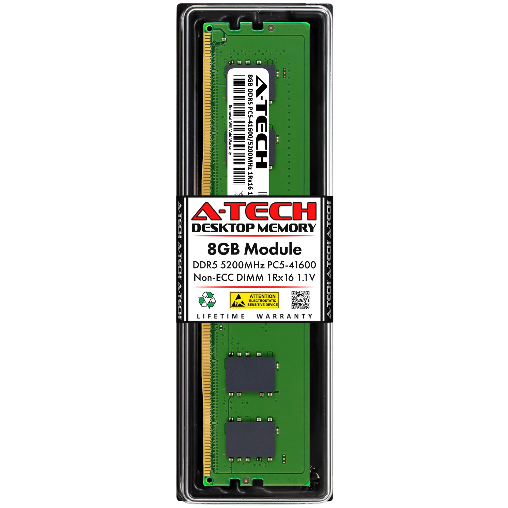 A-Tech 8GB DDR5 5200MHz PC5-41600 CL42 UDIMM 1Rx16 Single Rank 1.1V Non-ECC Unbuffered DIMM 288-Pin Desktop PC/Computer RAM Memory Upgrade Module