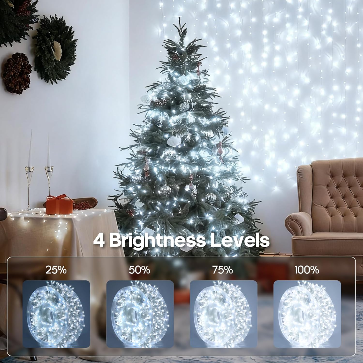 246FT 600 LED Christmas Lights Outdoor Indoor Waterproof 8 Modes String Lights for Outside Cool White Christmas Tree Lights Plug in for Outside Bedroom Wedding Party Holiday Decorations