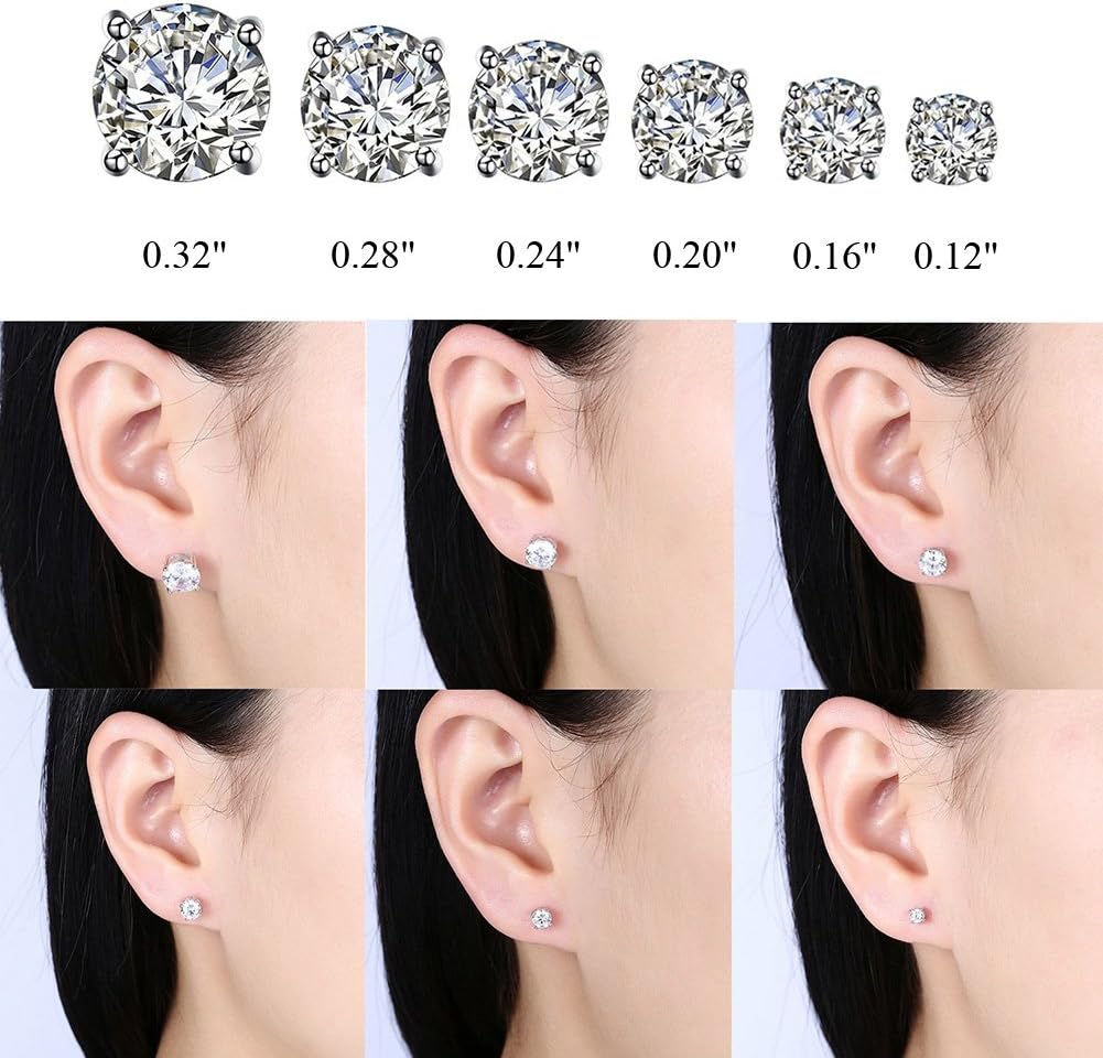 TTVOVO 925 Sterling Silver Stud Earrings Princess Cut Cubic Zirconia Sparkling Simulated CZ Diamond Earrings for Women Men Round 4 Prong Ear Studs Piercing Earrings Hypoallergenic Jewelry Gifts, 8MM - Image 2