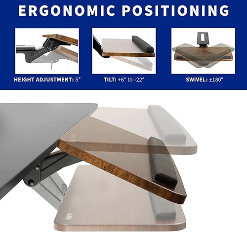 Miniatura 3 de VIVO Bandeja de plataforma ajustable para teclado y mouse, ergonómica debajo de la mesa, estante debajo del escritorio, estante rústico vintage
