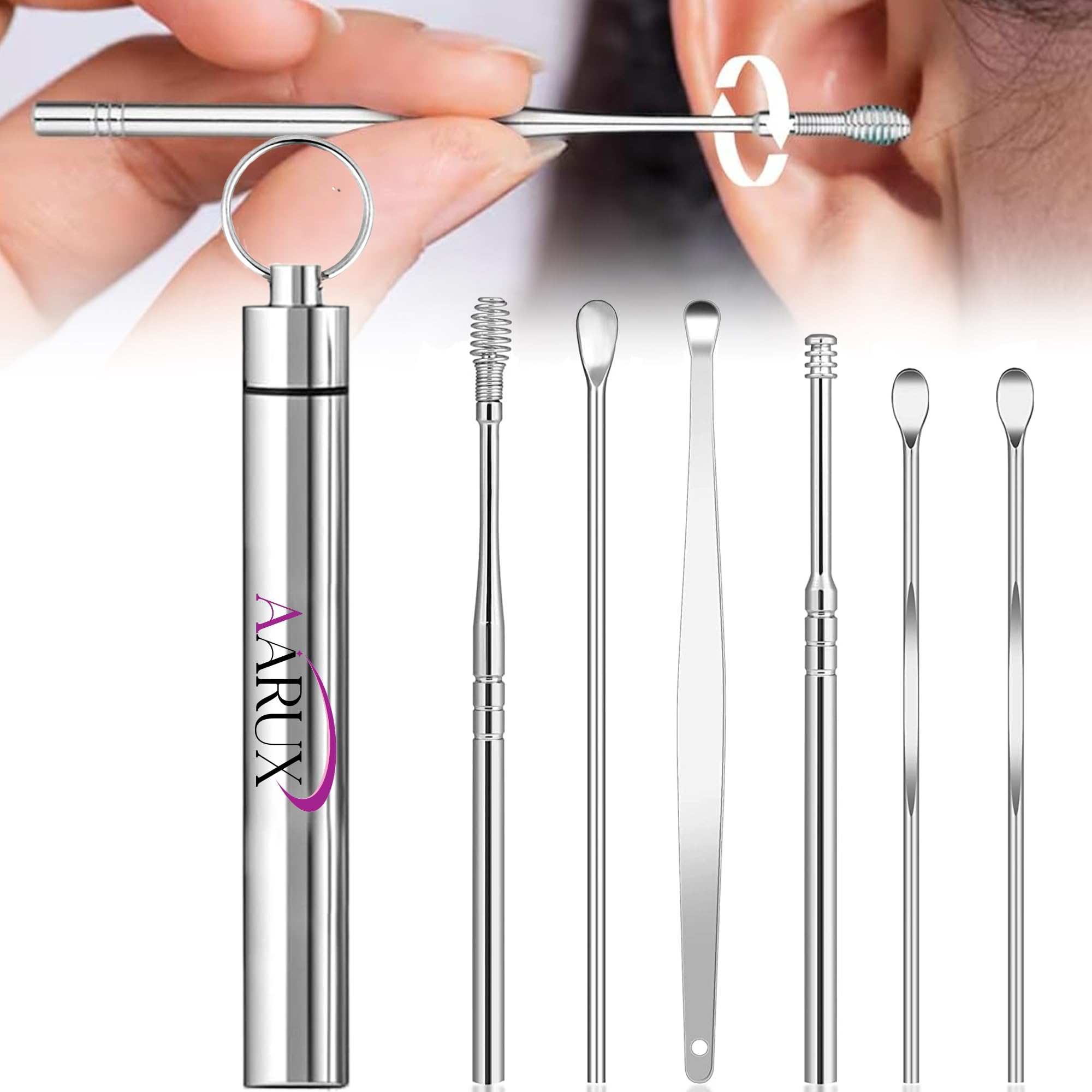 Ear Wax Cleaner (6 Pc) Tool Kit Set with Stainless Steel Storage box [Reusable Removal Kit Steel Cleaning Spiral Box ear] Curette Comfortable, Ear wax, Picker Remover and Spring, Ear Wax Cleaner-image-22