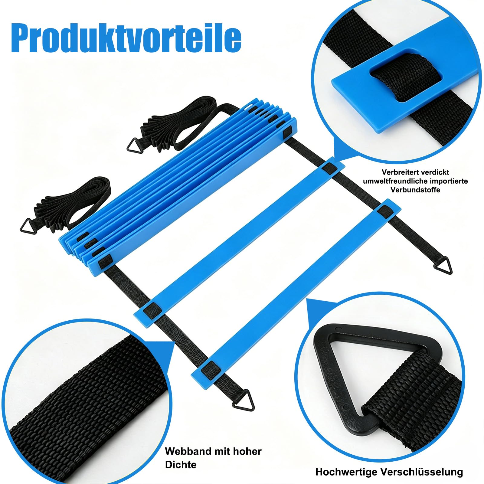 Koordinationsleiter - 6M Koordinationsleiter mit 20 Hütchen,Trainingsleiter Geschwindigkeit Schnelligkeitsleiter Agility/Speed Ladder, 42 cm Breite, Hürden Trainieren Kraft, Ausdauer,Technik zuhause