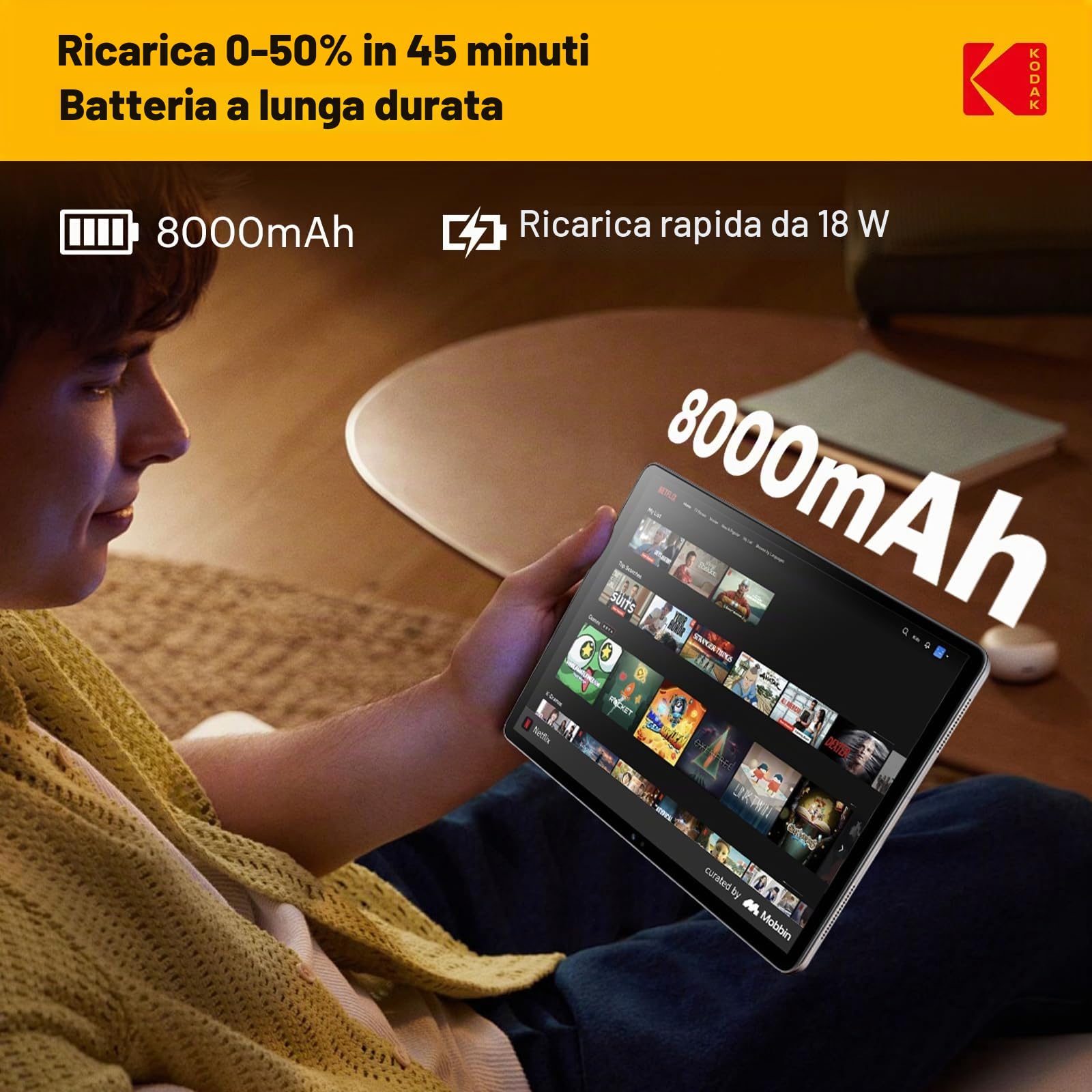 KODAK K11 Tablet 10,95 pollici Android 15, 12GB RAM, 128 GB ROM, display FHD 1920 * 1200, batteria da 8000 mAh, fotocamera da 5+16 MP, WiFi 5G, Type-C