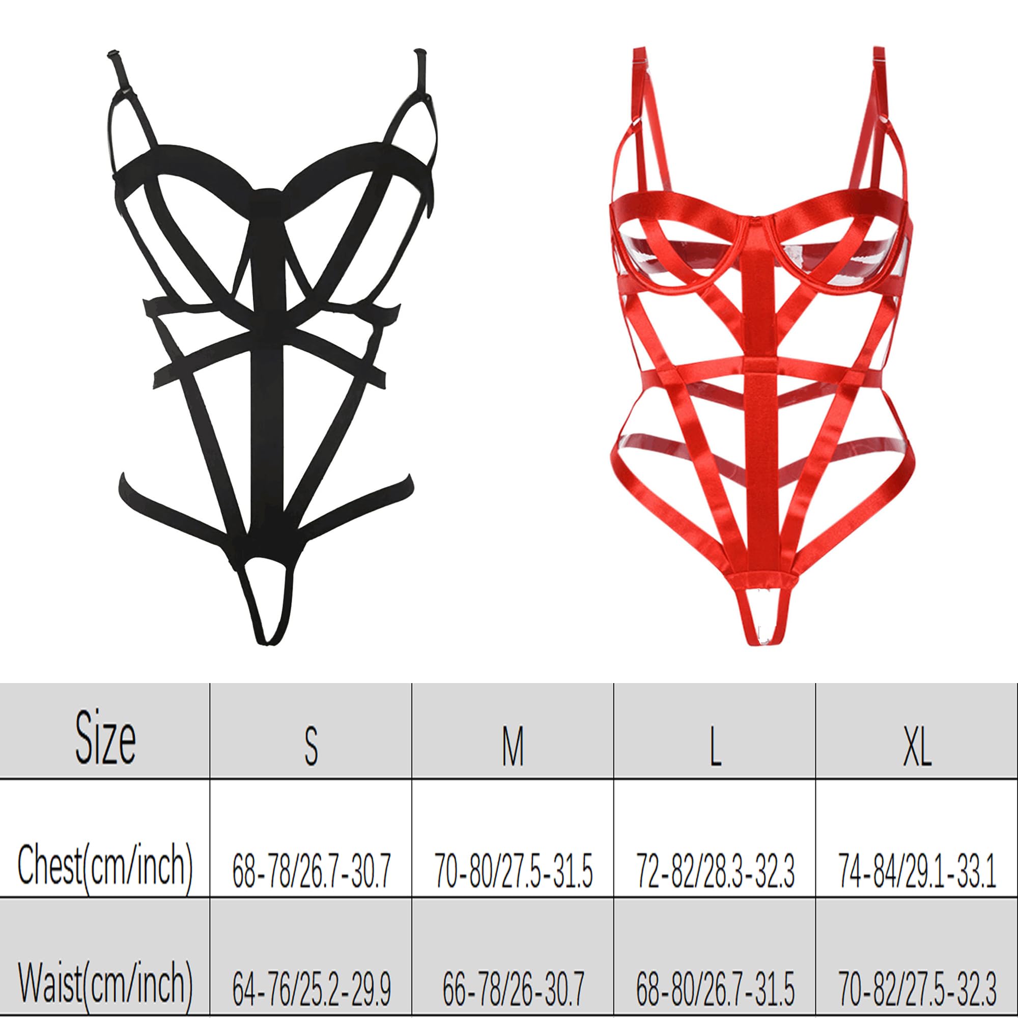 SINMIUANIME Women's Body Harness Cosplay Lingerie Full Waist Garter Belts Strappy Frame Bras And Panty Set (1626Red, Medium) - Image 4