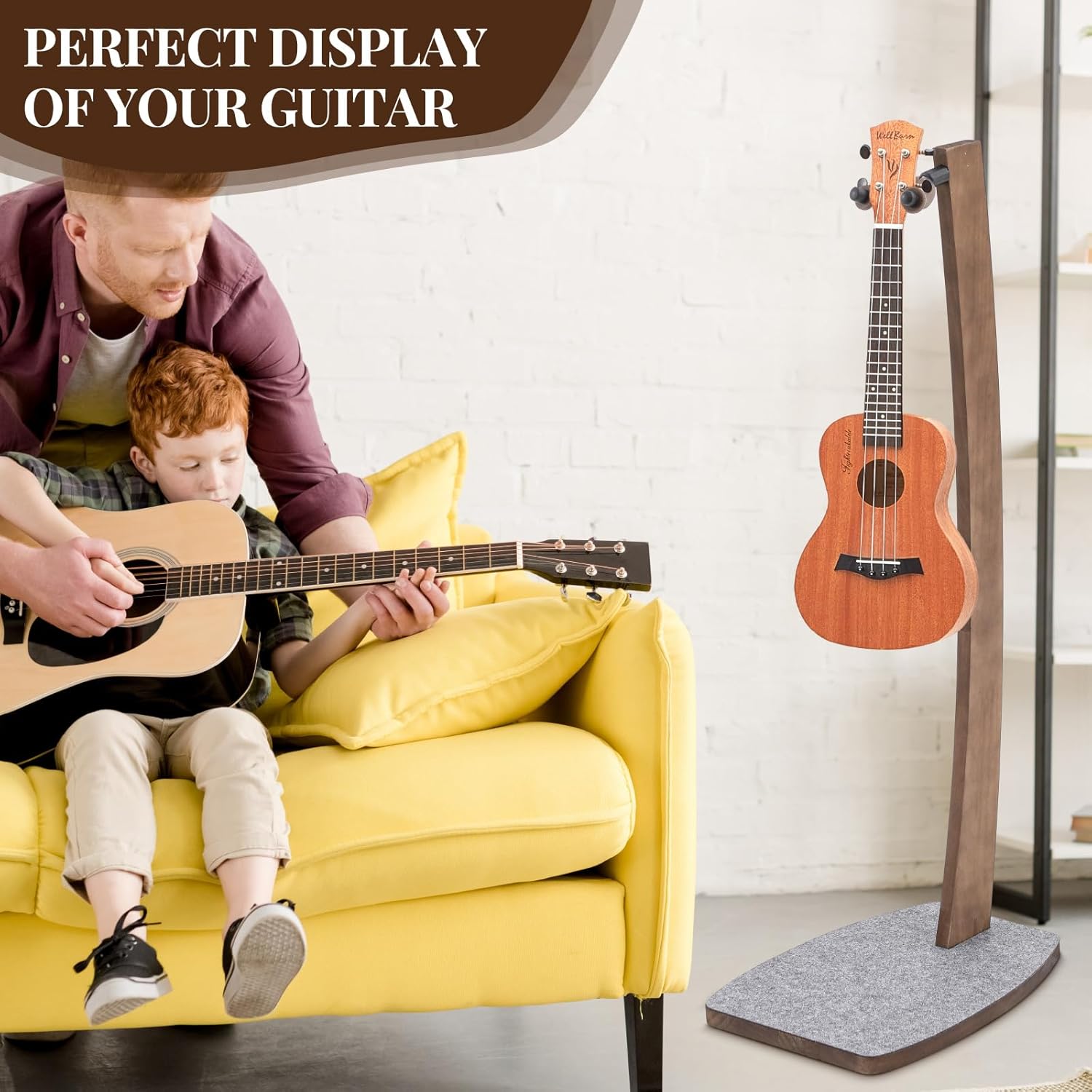 Wenqik Wood Electric Guitar Stand Solid Wooden Acoustic Handmade Guitar Holder Floor for Home Living Room Decoration(Dark Walnut Color,38 Inch)