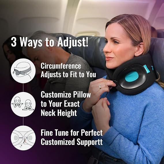 Cabeau Travel Pillow for Long Flights Evolution X - Memory Foam Neck Support - Comfort On-The-Go for Airplane, Train, and Car (Turquoise) with Evolution X Travel Bag - Black