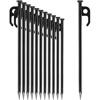 com-four 12 x Steel Tent Pegs - Long and Robust Pegs for Camping and Outdoor - Ideal for Normal and Hard Ground - 30 cm